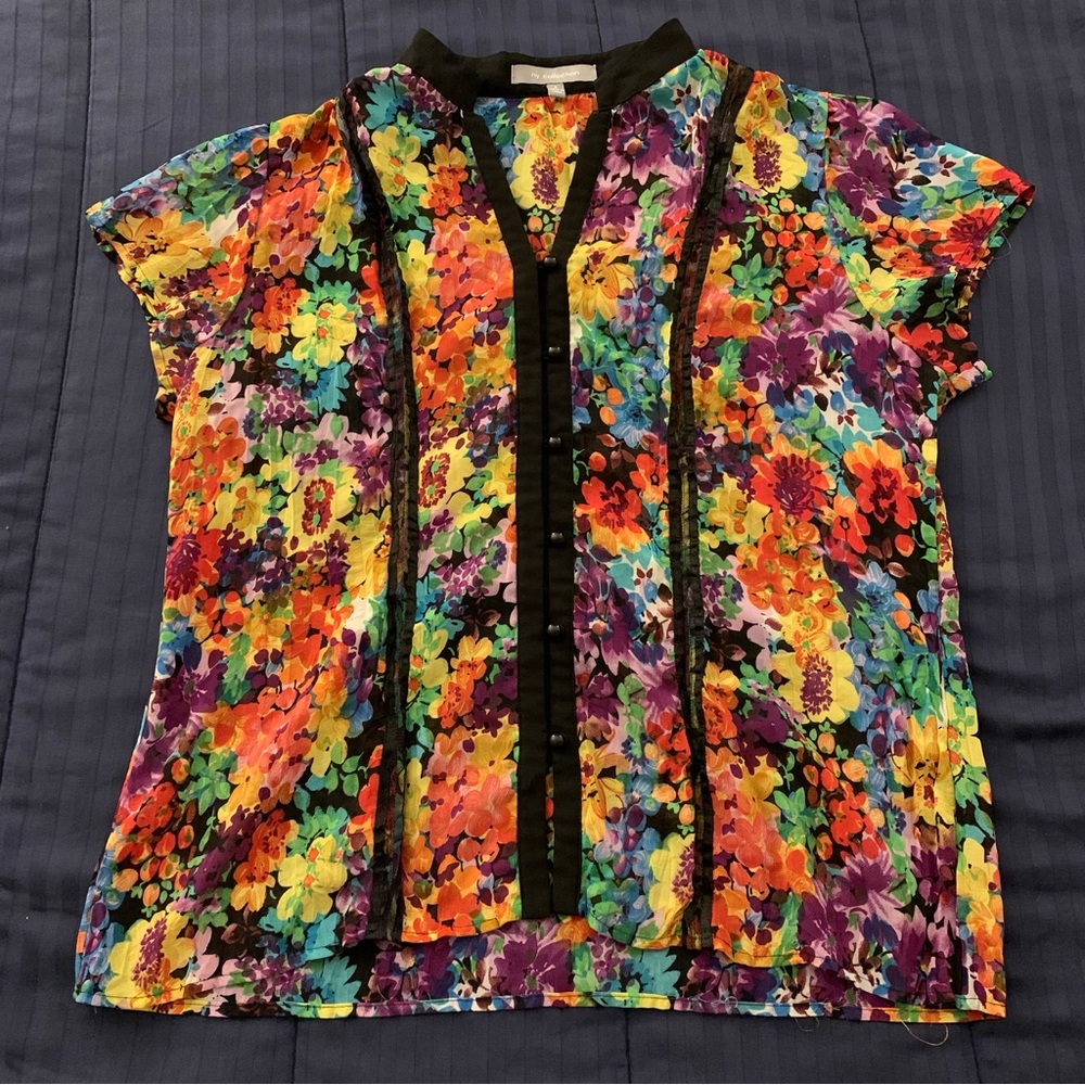 NY Collection Rainbow Floral Top Size Small - Picture 1 of 7
